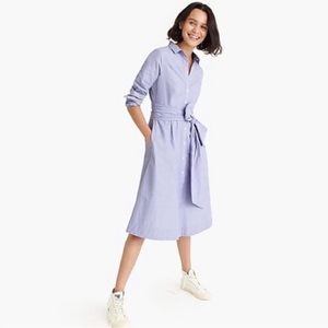 J. Crew Tie-Waist In End-On-End Cotton Button Up Shirt Dress NEW